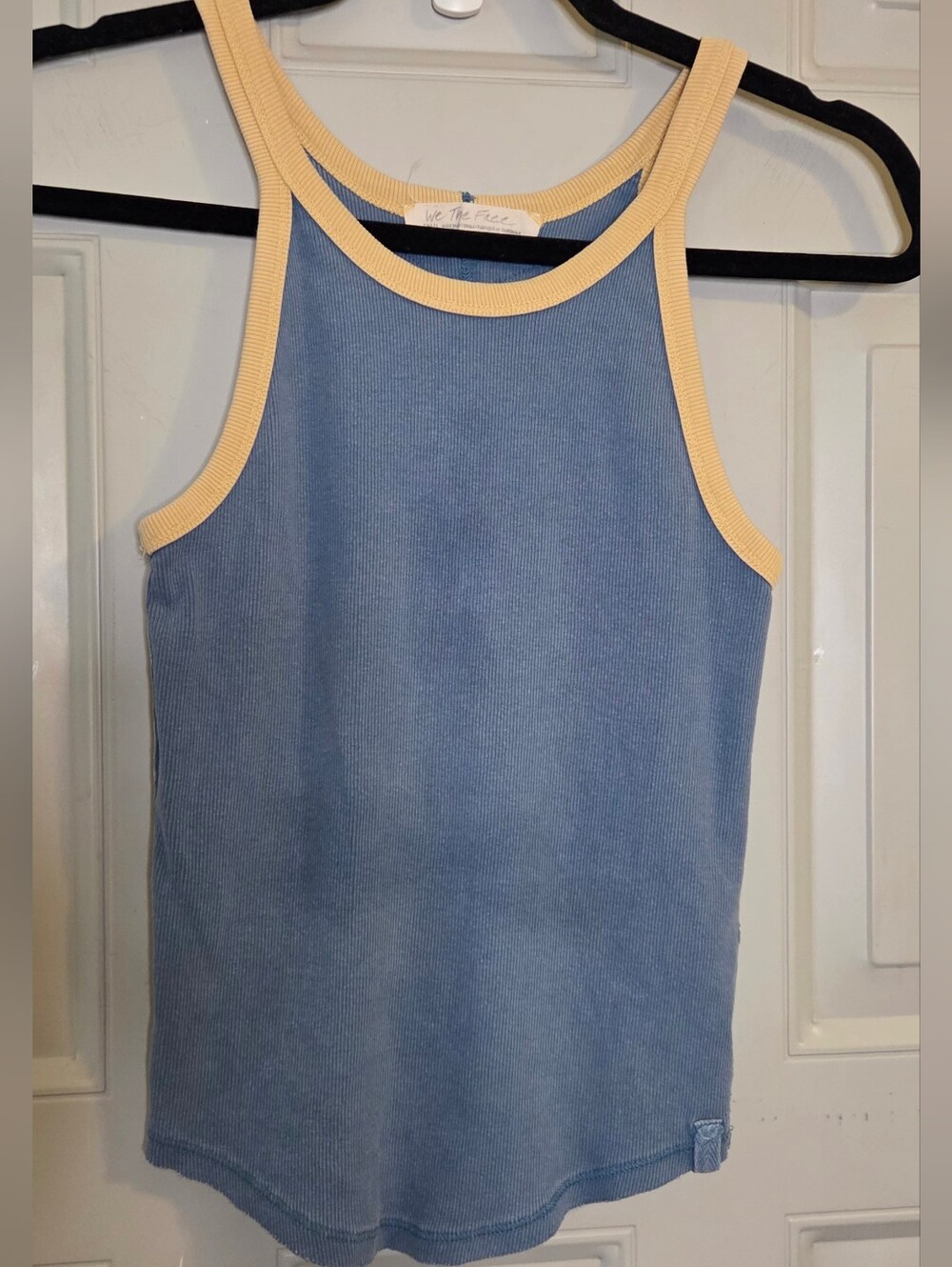 We The Free Dusty Blue Tank with Creamy Yellow Trim